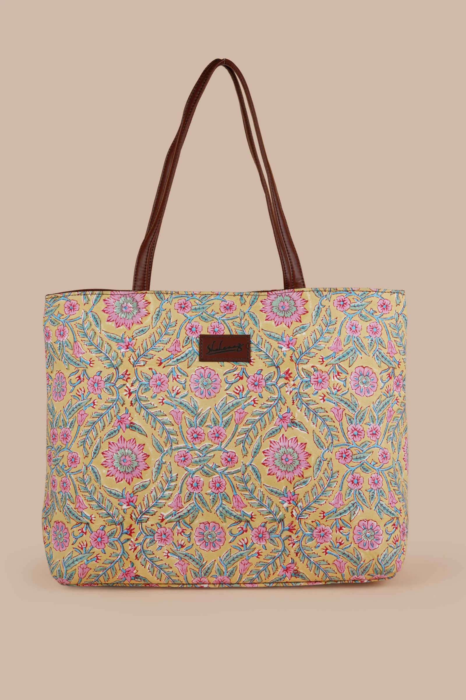 French Martini Hand Block Printed Yellow Classic Tote Bag