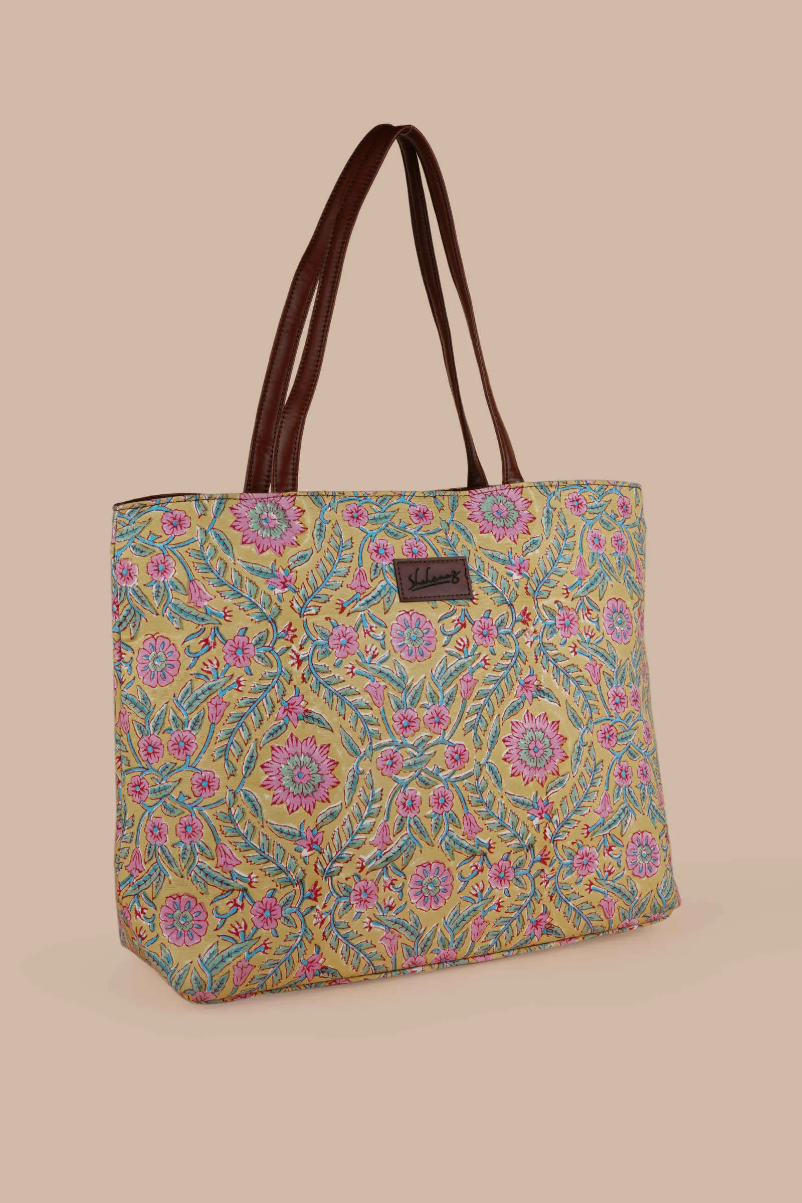 French Martini Hand Block Printed Yellow Classic Tote Bag