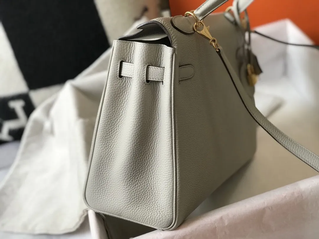 HM Kelly 28 Retourne Togo White Bag For Women, Handbags, Shoulder Bags 11in/28cm