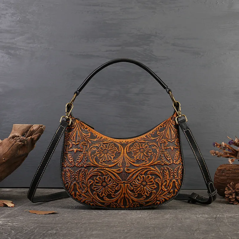 Hobo Womens Small Leather Crossbody Bag Embossed Black Leather Shoulder Bag