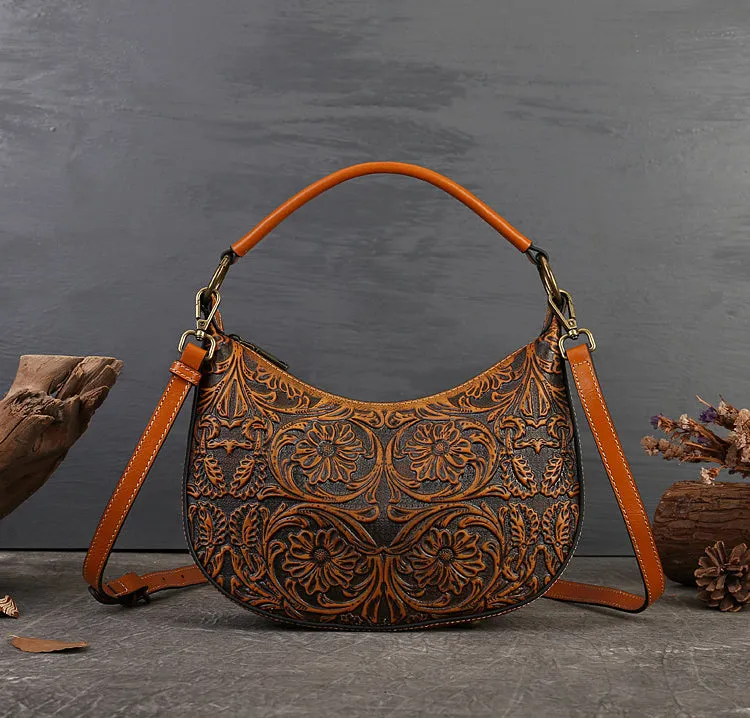 Hobo Womens Small Leather Crossbody Bag Embossed Black Leather Shoulder Bag