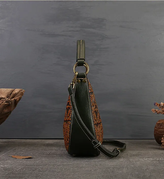Hobo Womens Small Leather Crossbody Bag Embossed Black Leather Shoulder Bag