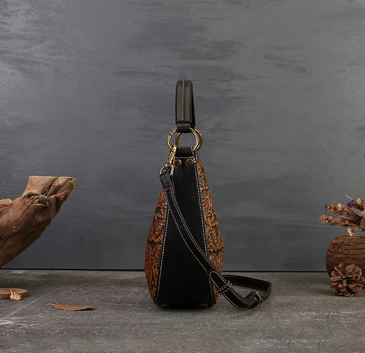 Hobo Womens Small Leather Crossbody Bag Embossed Black Leather Shoulder Bag