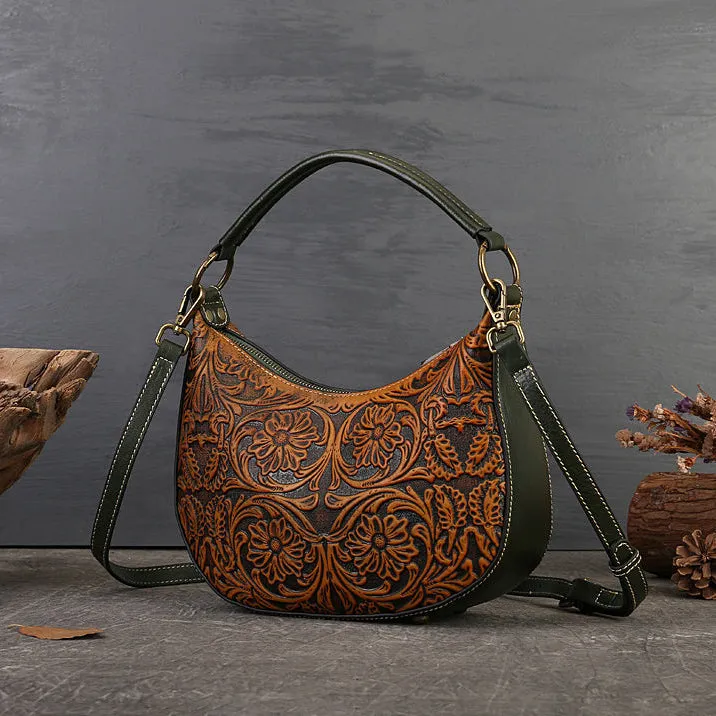 Hobo Womens Small Leather Crossbody Bag Embossed Black Leather Shoulder Bag