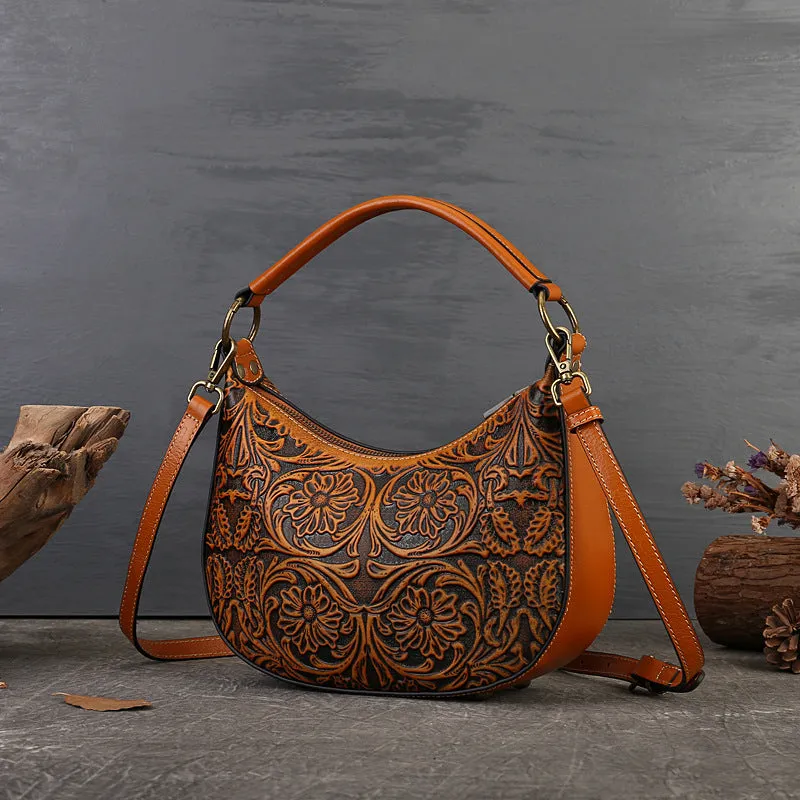 Hobo Womens Small Leather Crossbody Bag Embossed Black Leather Shoulder Bag