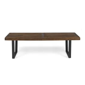 Joa Patio Dining Bench, Acacia Wood with Iron Legs, Modern, Contemporary