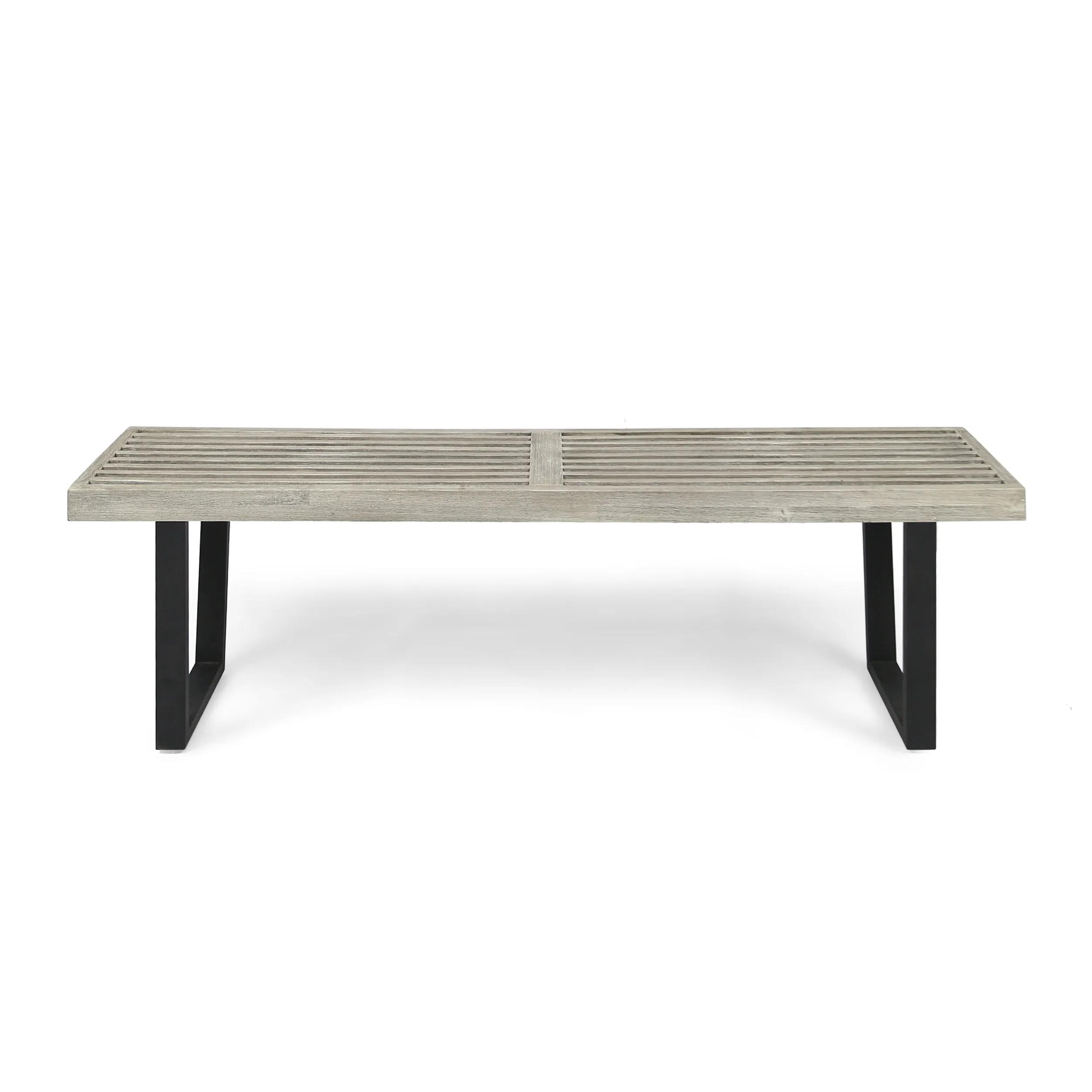 Joa Patio Dining Bench, Acacia Wood with Iron Legs, Modern, Contemporary