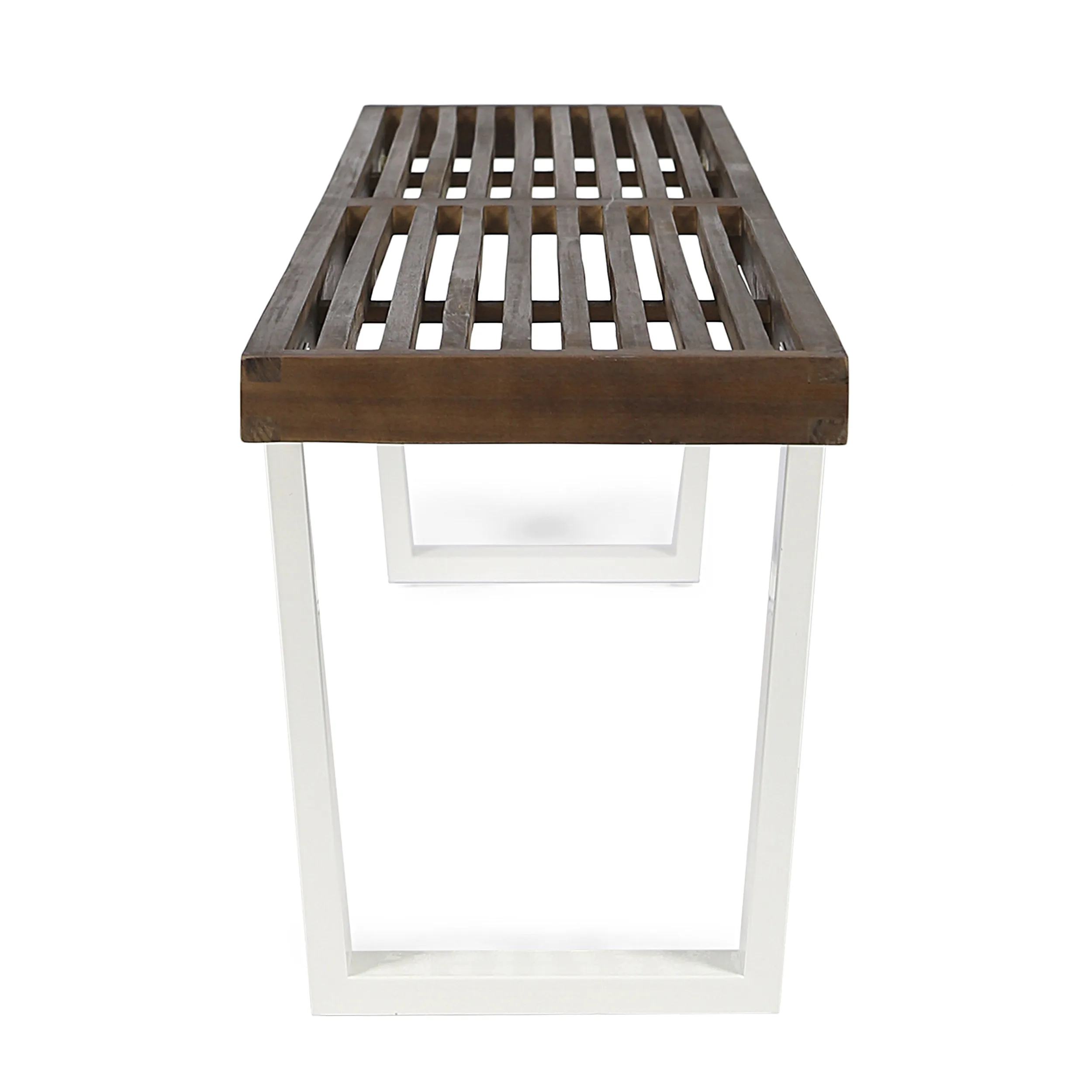 Joa Patio Dining Bench, Acacia Wood with Iron Legs, Modern, Contemporary