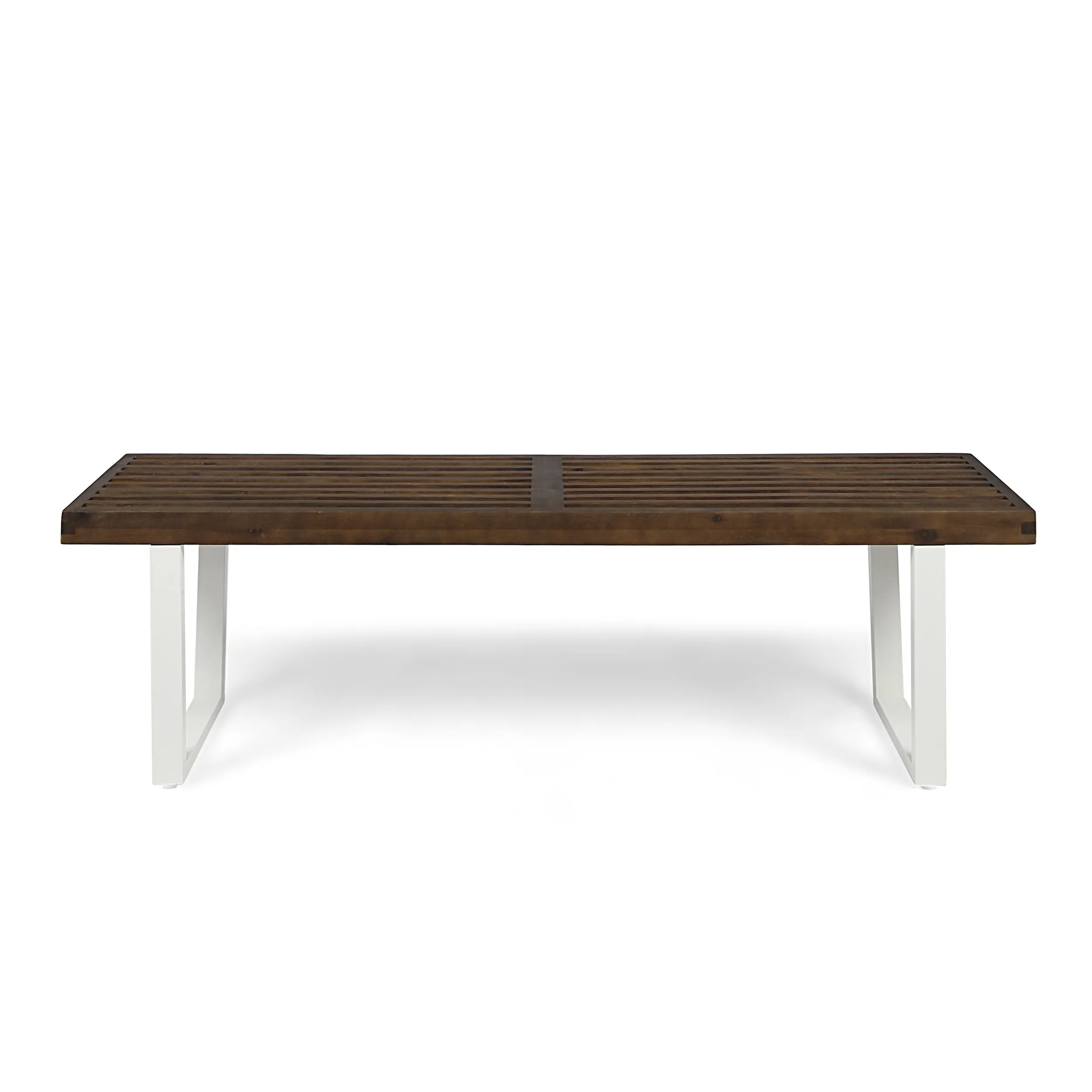 Joa Patio Dining Bench, Acacia Wood with Iron Legs, Modern, Contemporary