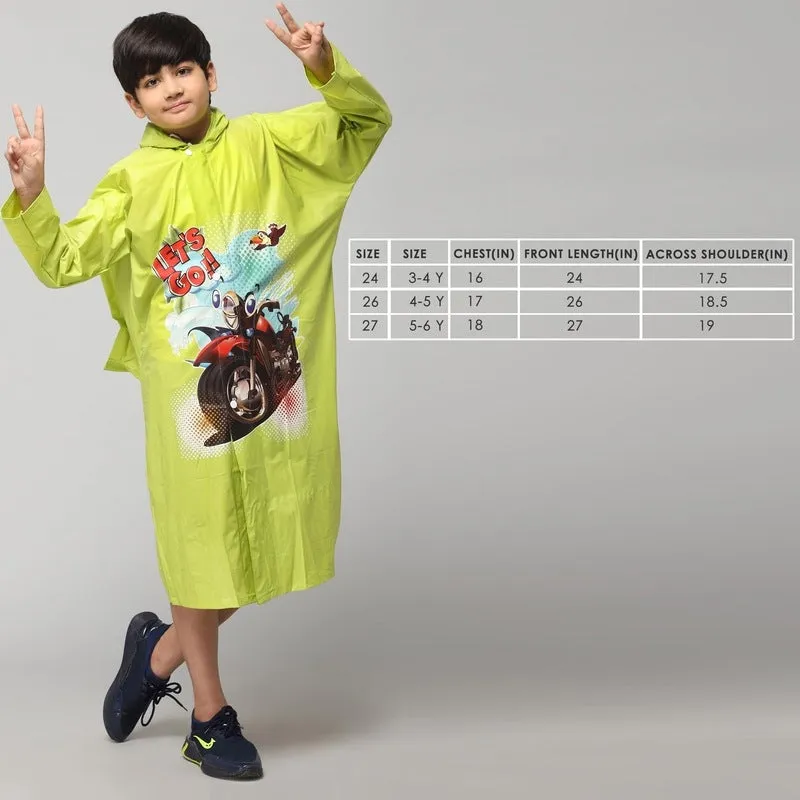 Kids Waterproof Longcoat with Adjustable Hood | Extra Space for Backpack | Age 3-4 | Cartoon Caper Lime