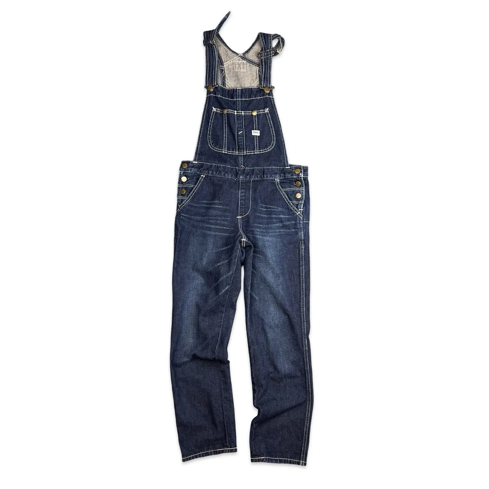 LEE UNION MADE VTG LADIES INDIGO DENIM DUNGAREES ROCKABILLY USA WORKWEAR 28W 28L