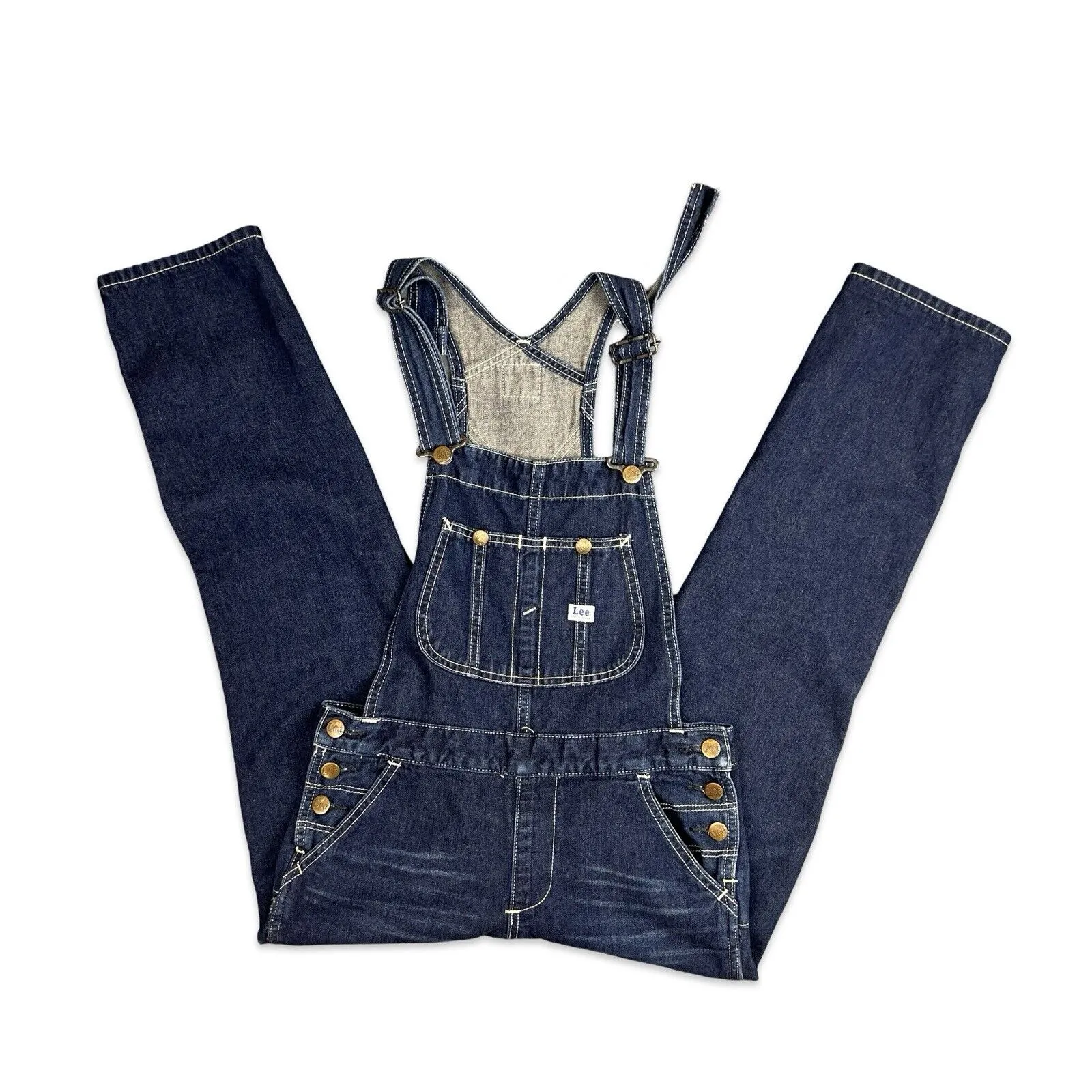 LEE UNION MADE VTG LADIES INDIGO DENIM DUNGAREES ROCKABILLY USA WORKWEAR 28W 28L