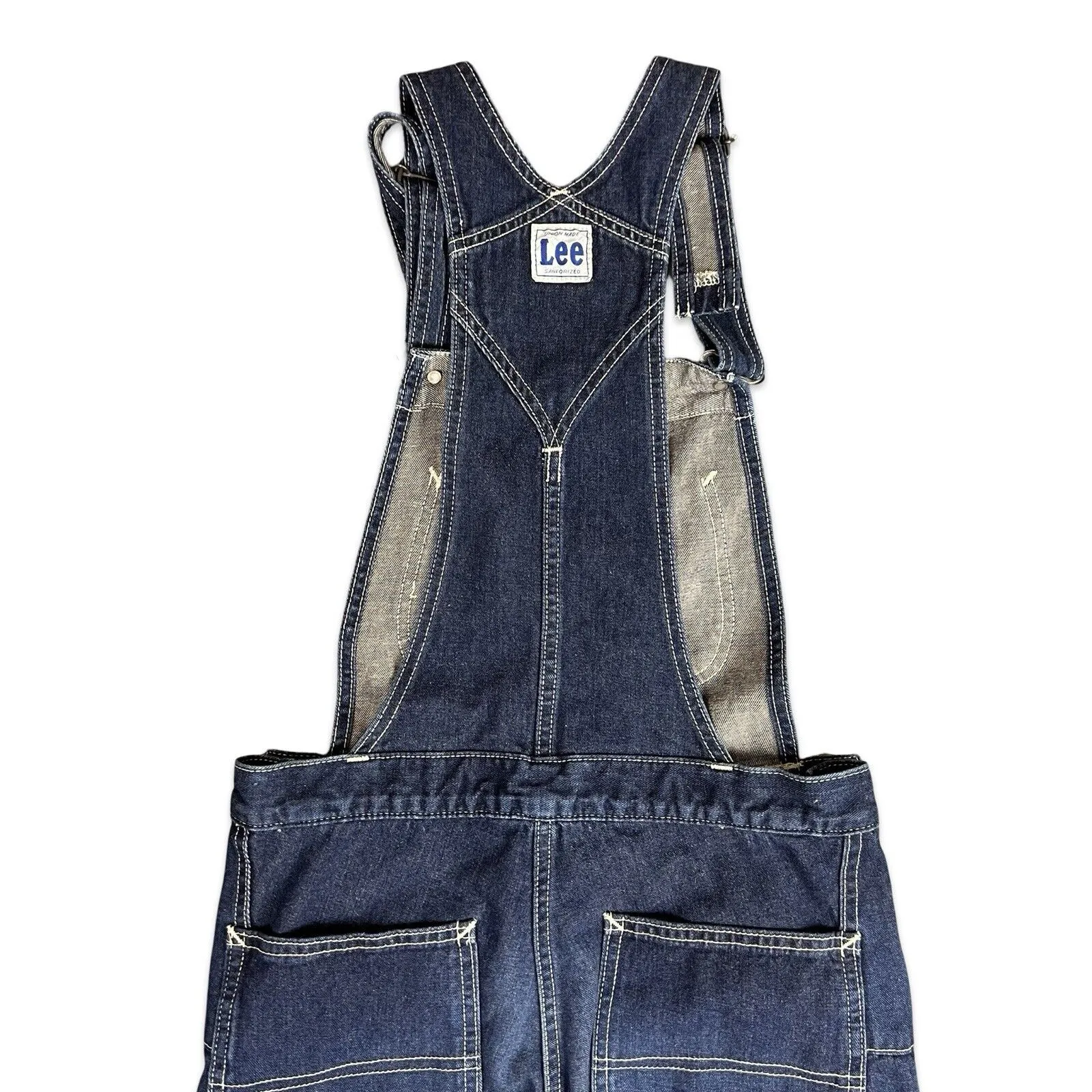 LEE UNION MADE VTG LADIES INDIGO DENIM DUNGAREES ROCKABILLY USA WORKWEAR 28W 28L