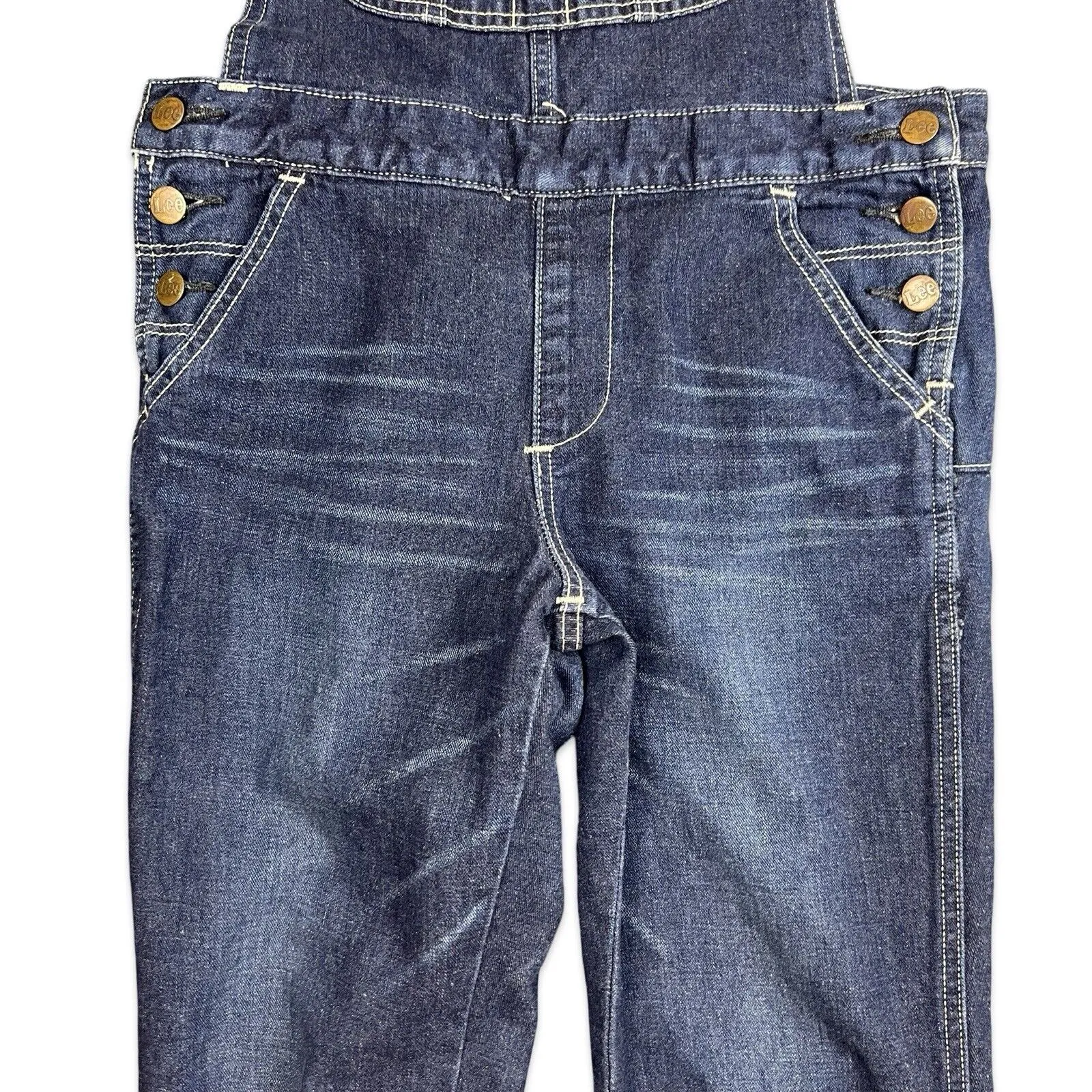 LEE UNION MADE VTG LADIES INDIGO DENIM DUNGAREES ROCKABILLY USA WORKWEAR 28W 28L