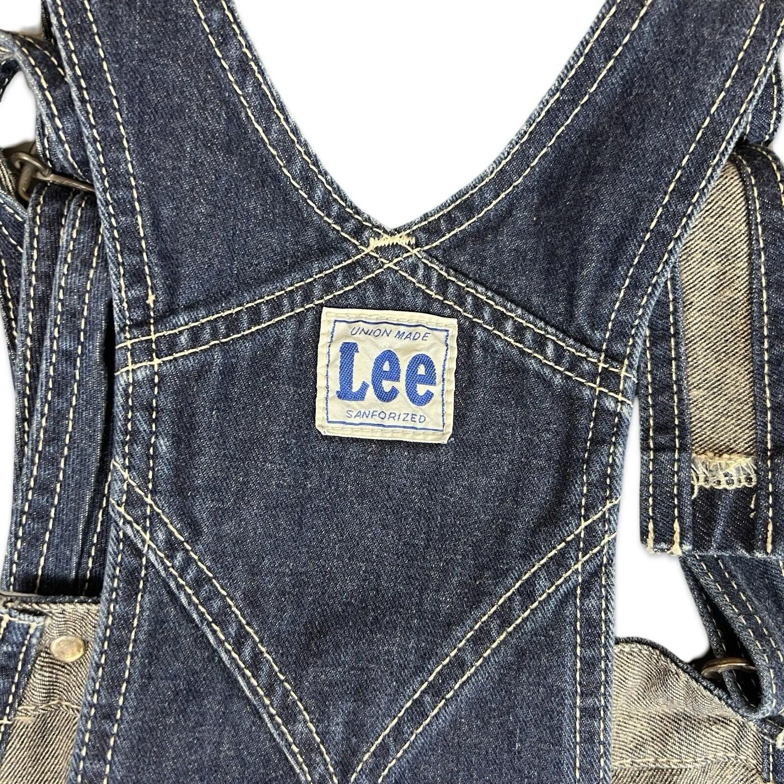 LEE UNION MADE VTG LADIES INDIGO DENIM DUNGAREES ROCKABILLY USA WORKWEAR 28W 28L