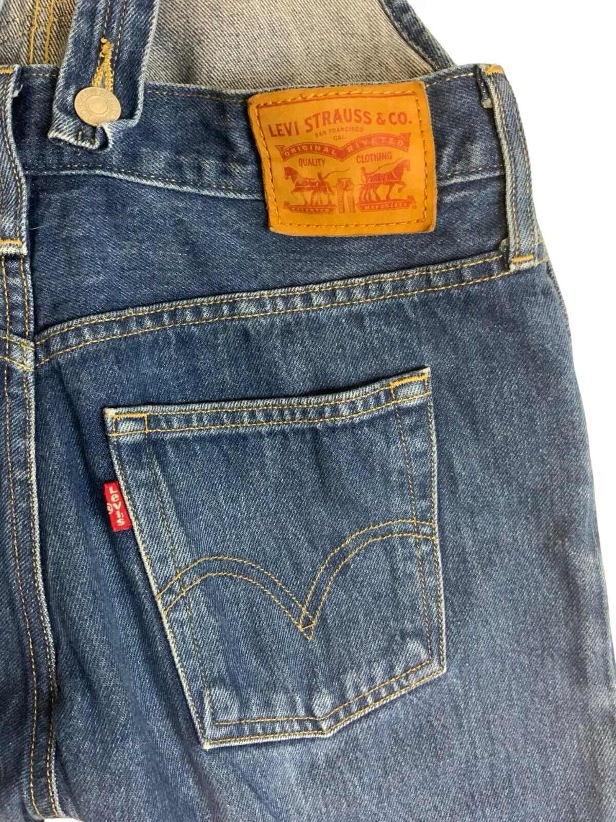 LEVIS RED TAB LOW-BACK SLIM FIT INDIGO DENIM DUNGAREES HEAVYWEIGHT 30’W 27”L