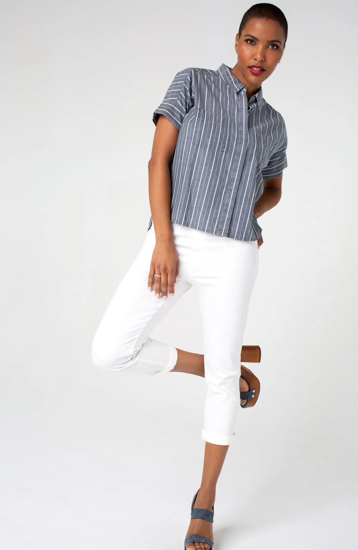 Liverpool Chloe Crop Skinny w/ Rolled Cuff - Bright White