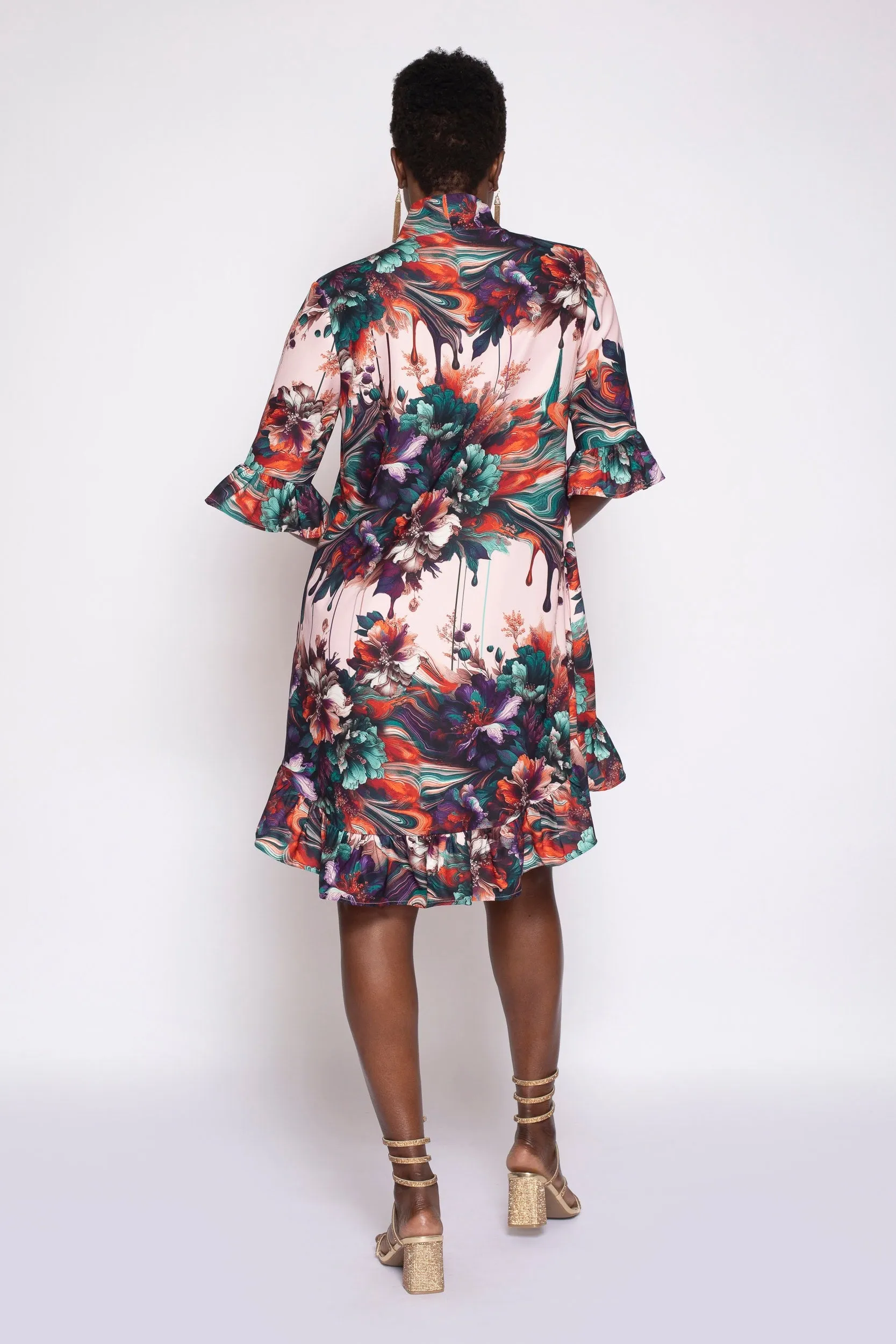 MADE TO ORDER: Viscera Oil Spill Print Ruffle Dress