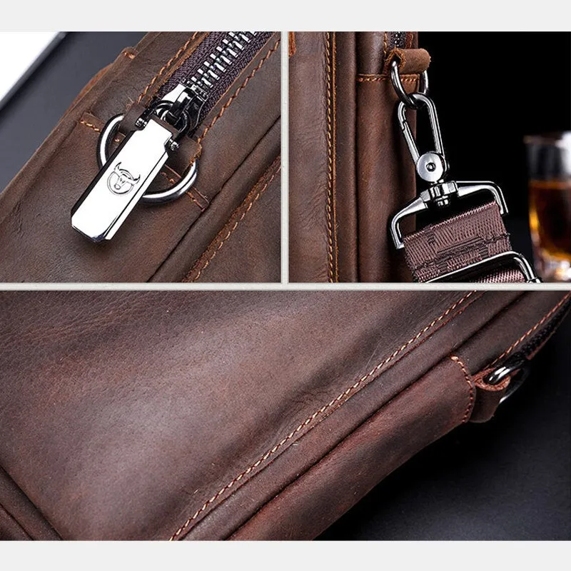 Men Genuine Leather Large Capacity Vintage 6.5 Inch Phone Bag Waist Shoulder Crossbody