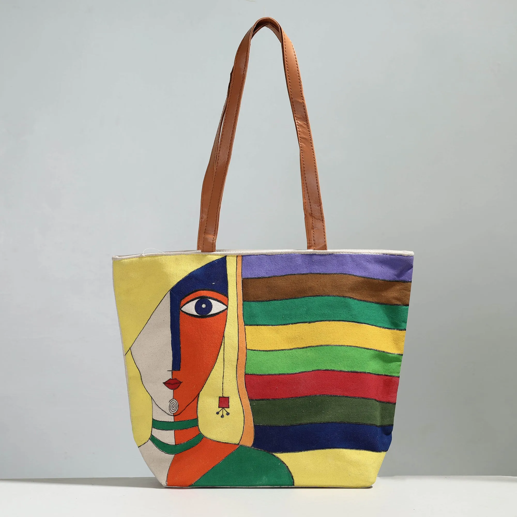 Multicolor - Modern Art - Handpainted Canvas Cotton Shoulder Bag