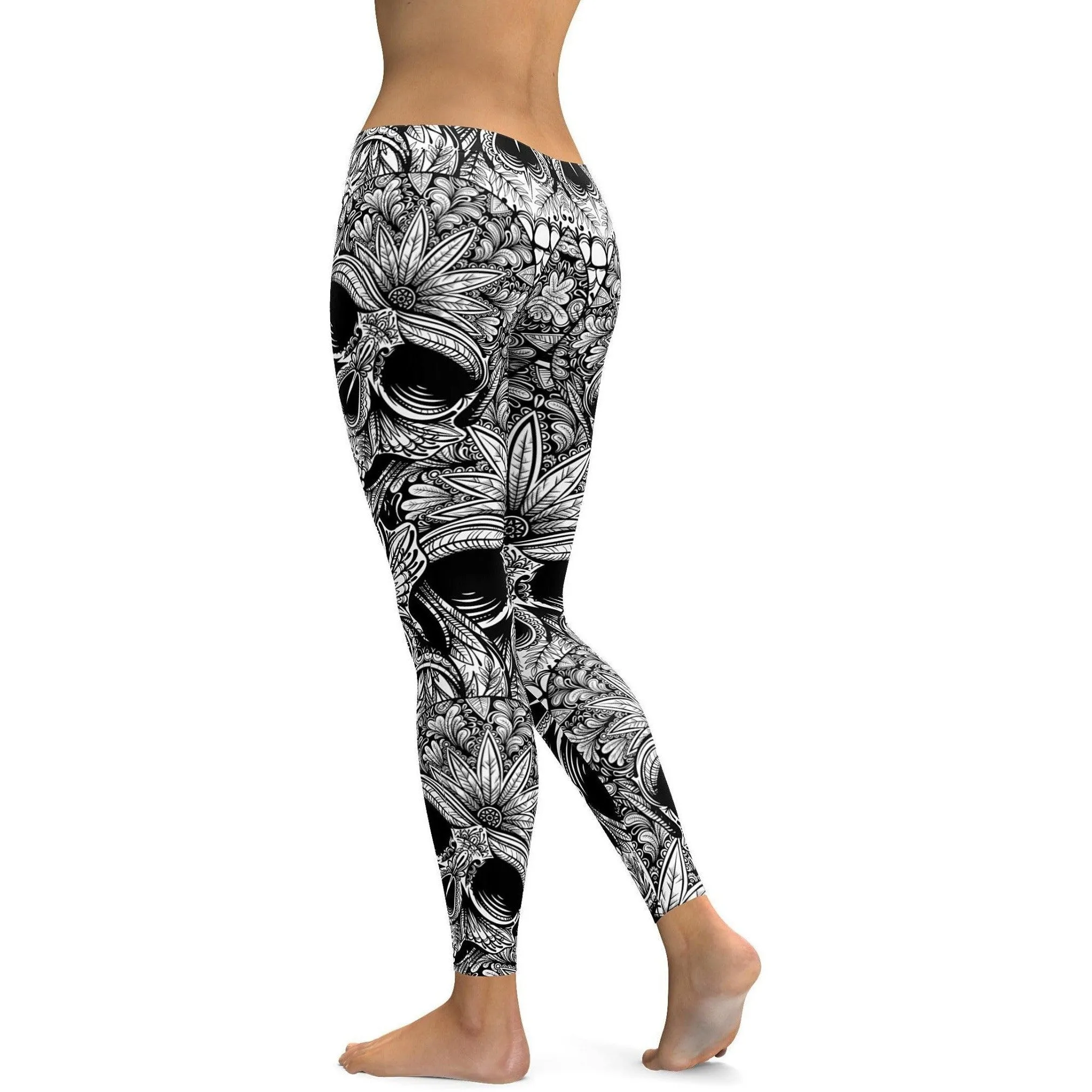 Ornamental Patterned White Skull Leggings