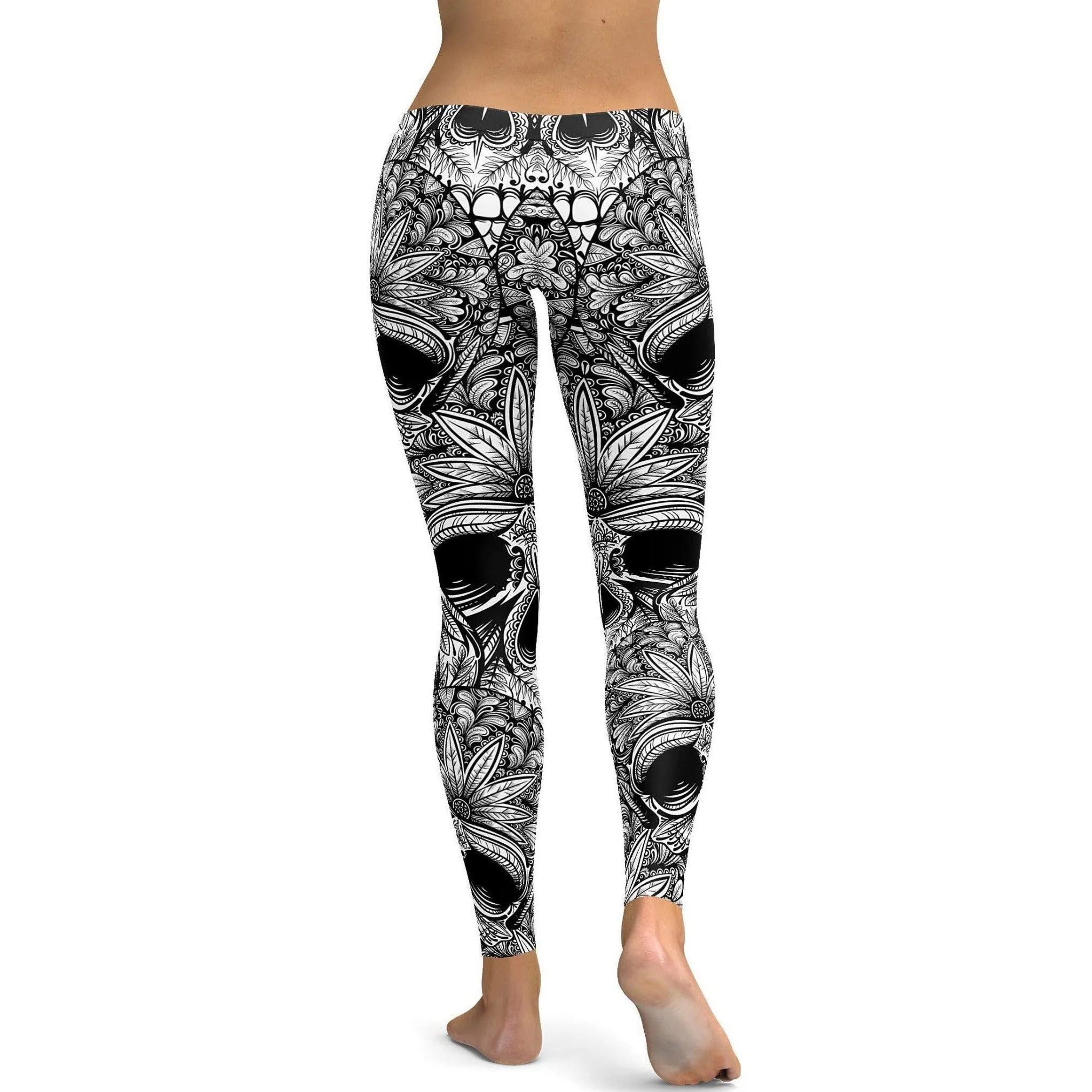 Ornamental Patterned White Skull Leggings