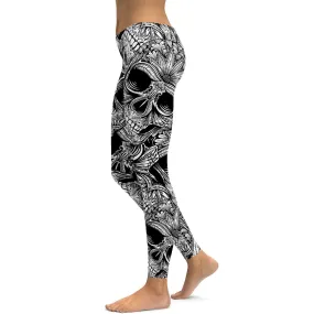Ornamental Patterned White Skull Leggings
