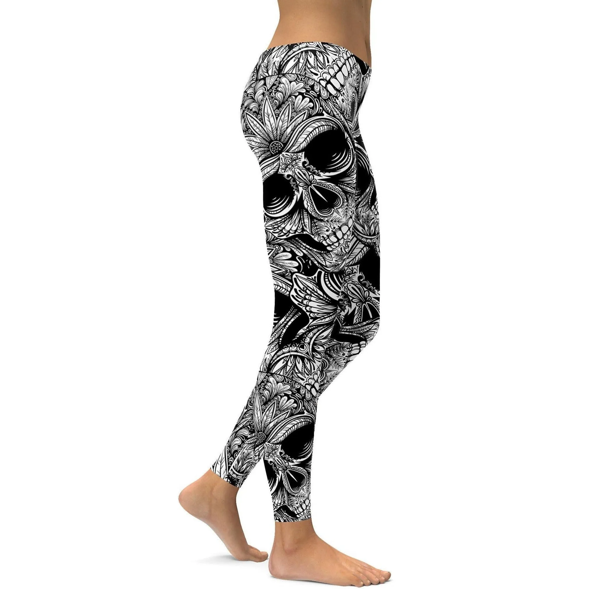 Ornamental Patterned White Skull Leggings