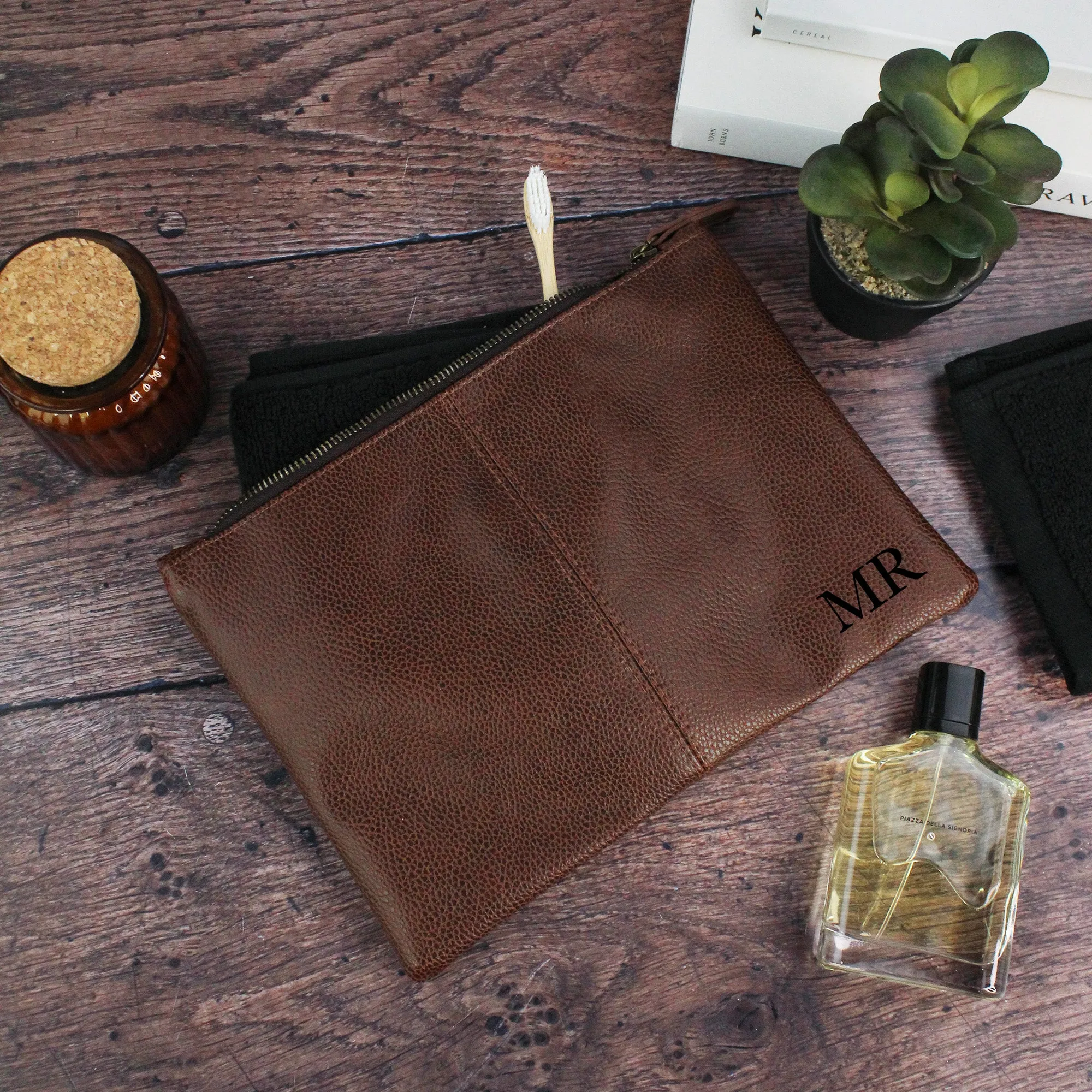 Personalised Men’s PU Leather Toiletry Bag