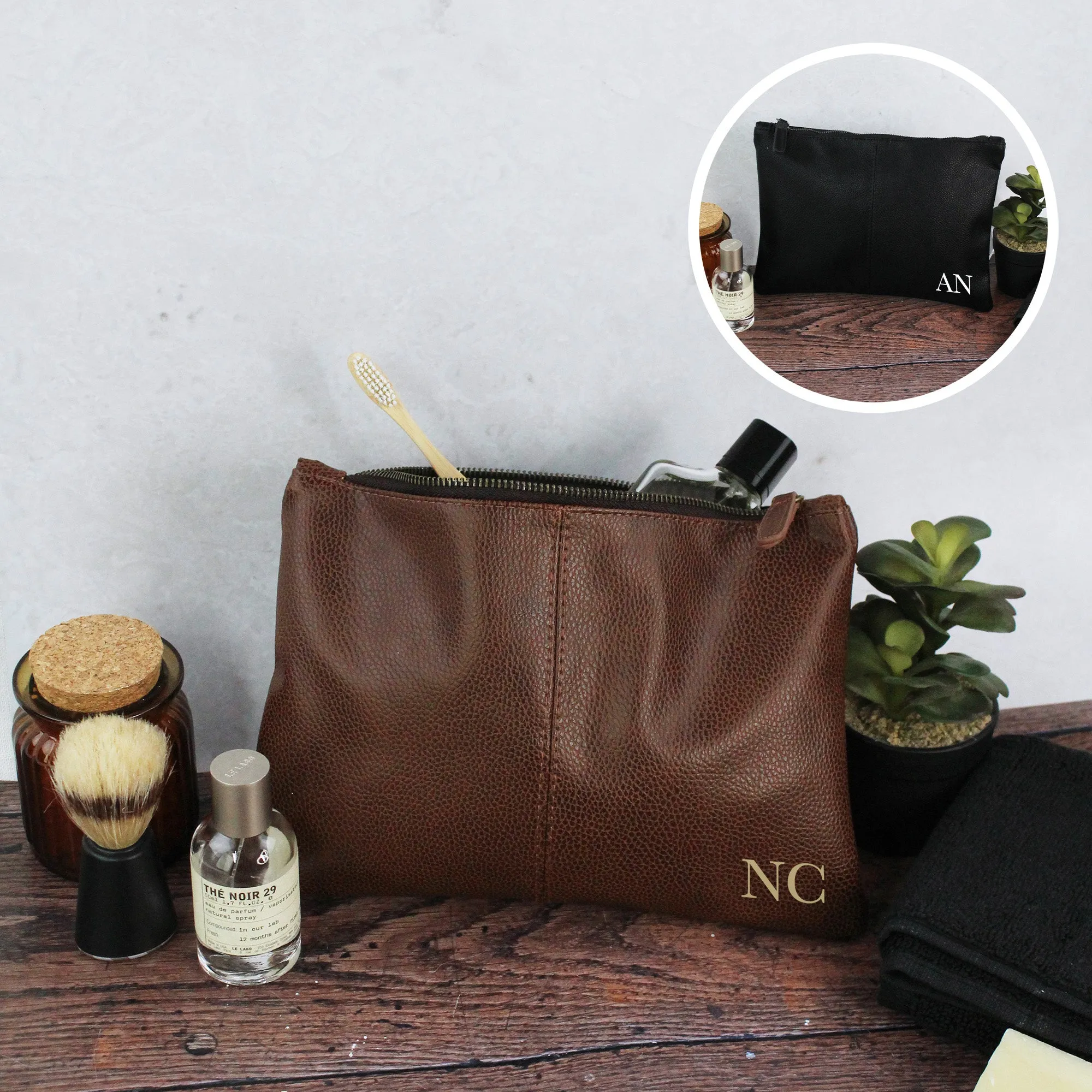 Personalised Men’s PU Leather Toiletry Bag