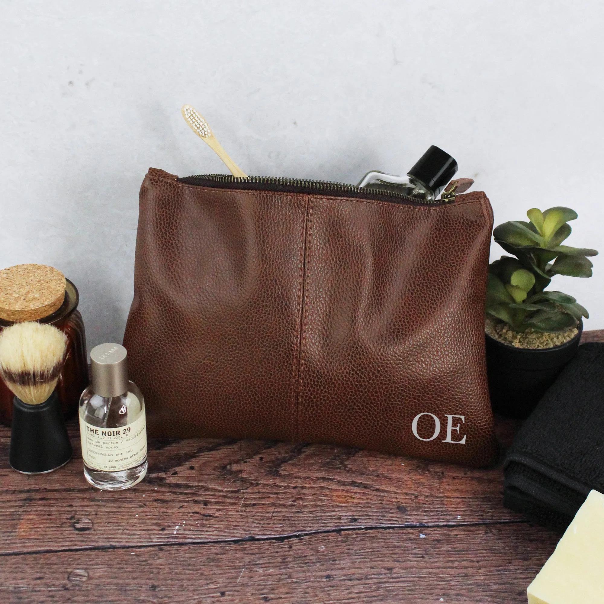 Personalised Men’s PU Leather Toiletry Bag