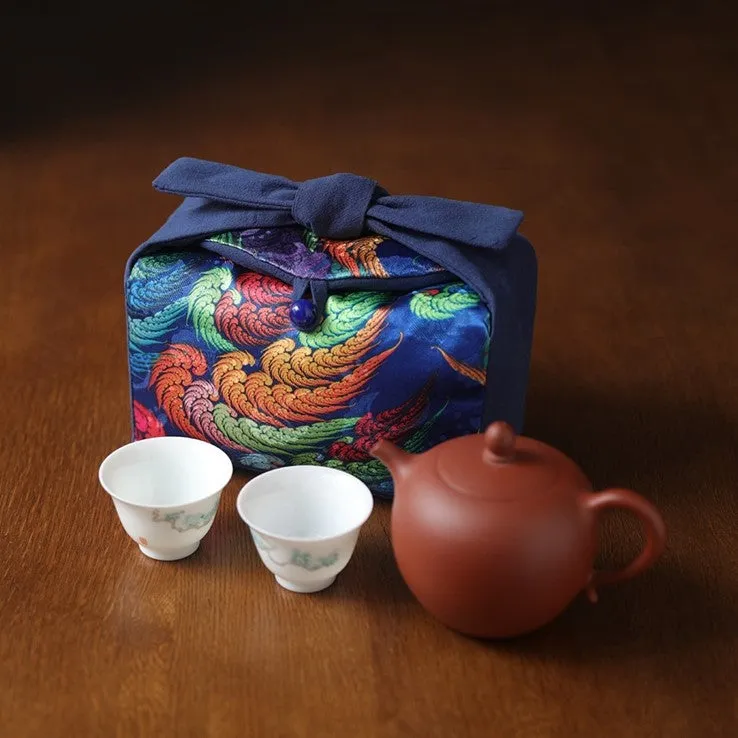 "Peacock Parade" Cloth Carrying Case for Teapot & Cups
