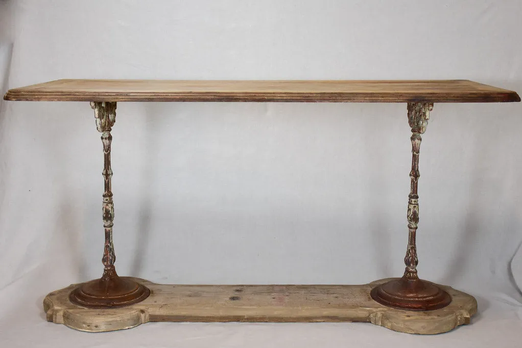 Rare double - leg bistro table with wooden top 58¼" x 24"