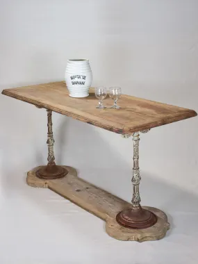 Rare double - leg bistro table with wooden top 58¼" x 24"