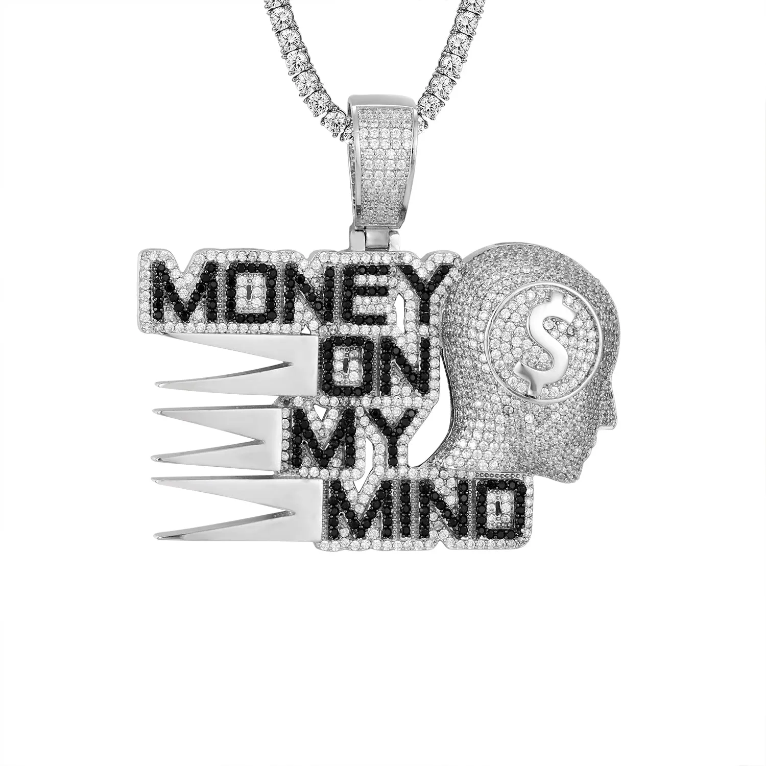 Silver Money on my Mind Black Icy Dollar Bills Custom Pendant