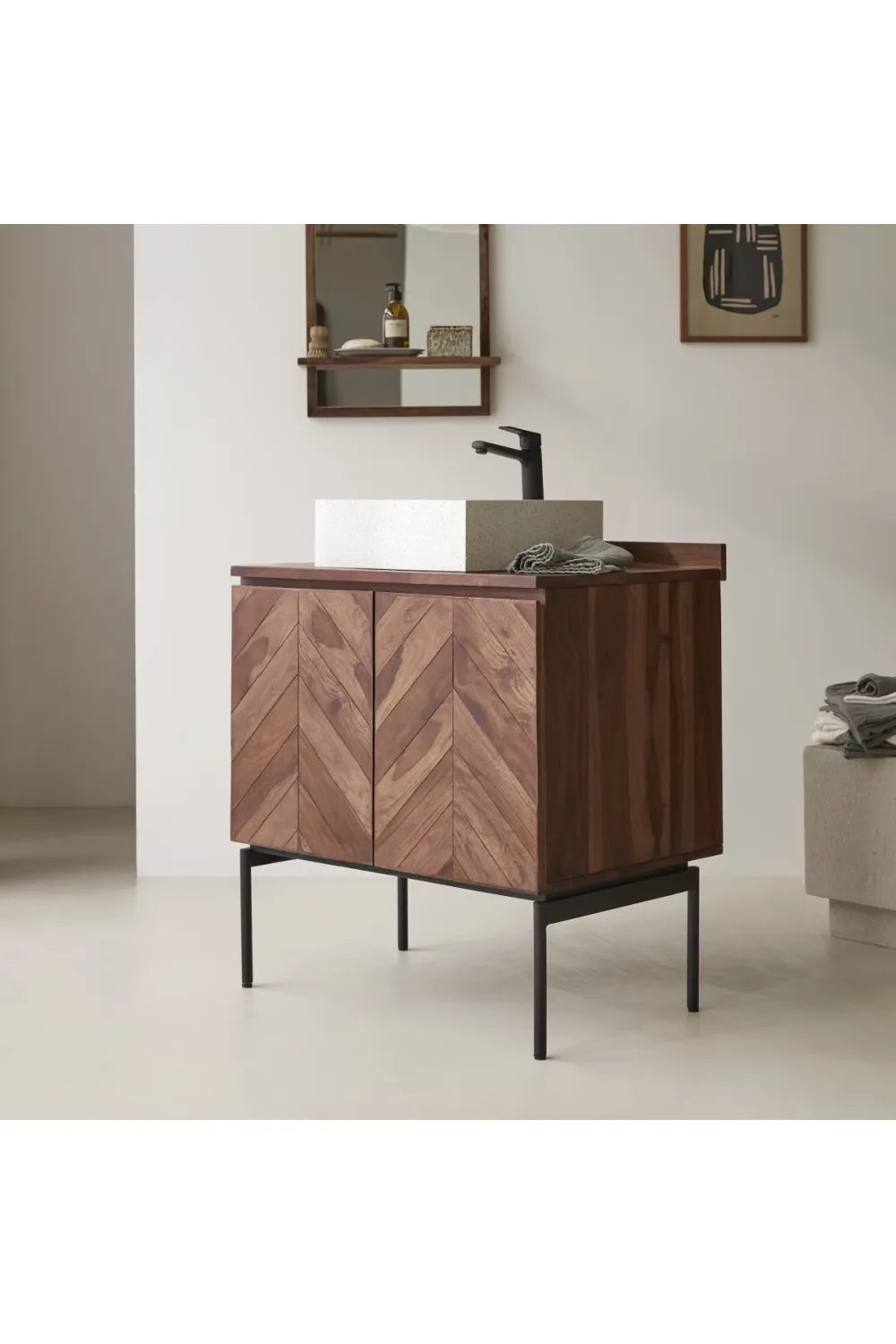 Solid Sheesham Chevron Vanity Unit | Tikamoon Ismaël
