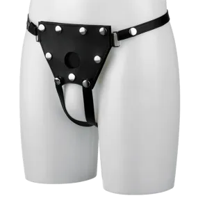 Unisex Crotchless Leather Strap-On Harness - S/M