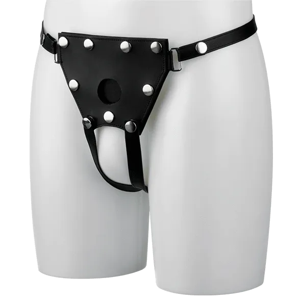 Unisex Crotchless Leather Strap-On Harness - S/M