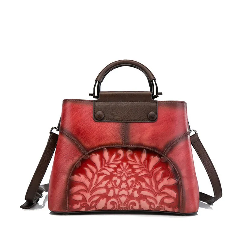 Vintage Women's Embossed Genuine Leather Handbags Cross Shoulder Bag Purse For Women