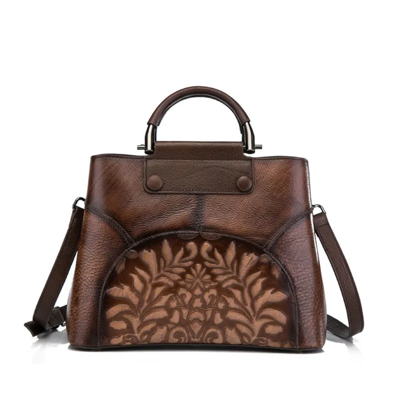 Vintage Women's Embossed Genuine Leather Handbags Cross Shoulder Bag Purse For Women