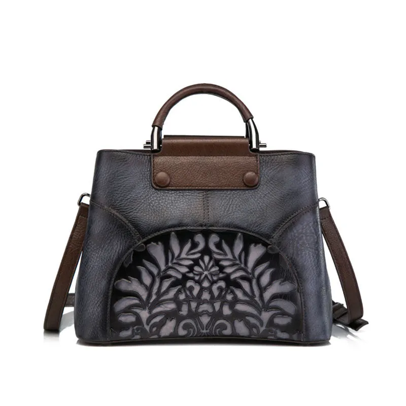 Vintage Women's Embossed Genuine Leather Handbags Cross Shoulder Bag Purse For Women