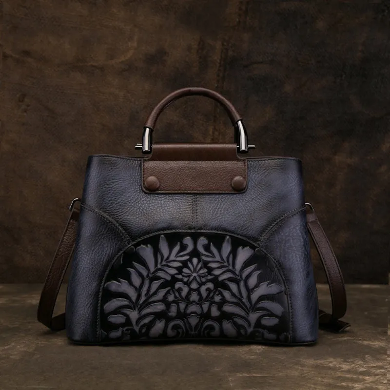 Vintage Women's Embossed Genuine Leather Handbags Cross Shoulder Bag Purse For Women