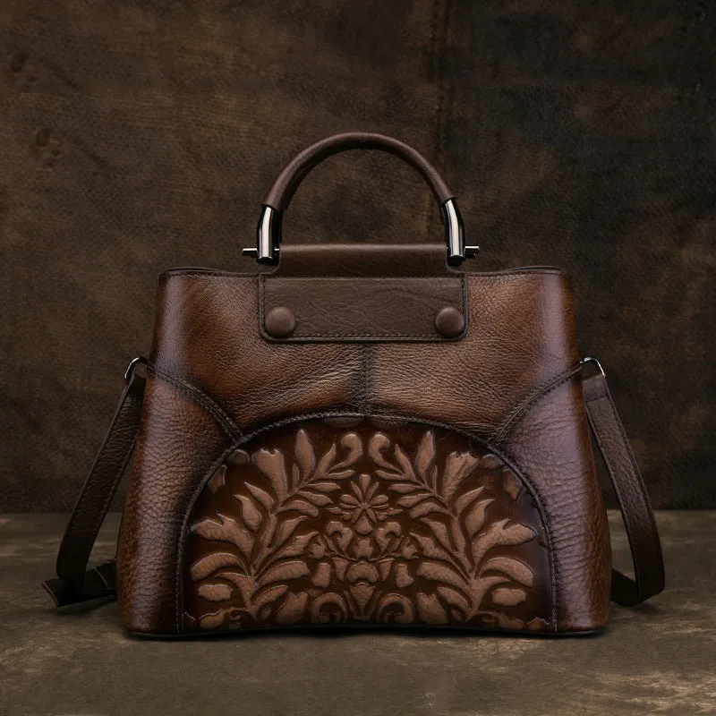 Vintage Women's Embossed Genuine Leather Handbags Cross Shoulder Bag Purse For Women