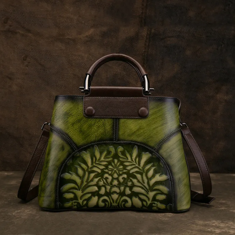 Vintage Women's Embossed Genuine Leather Handbags Cross Shoulder Bag Purse For Women