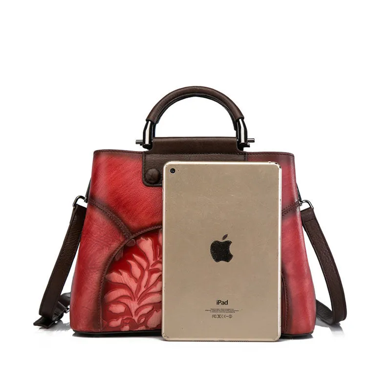 Vintage Women's Embossed Genuine Leather Handbags Cross Shoulder Bag Purse For Women