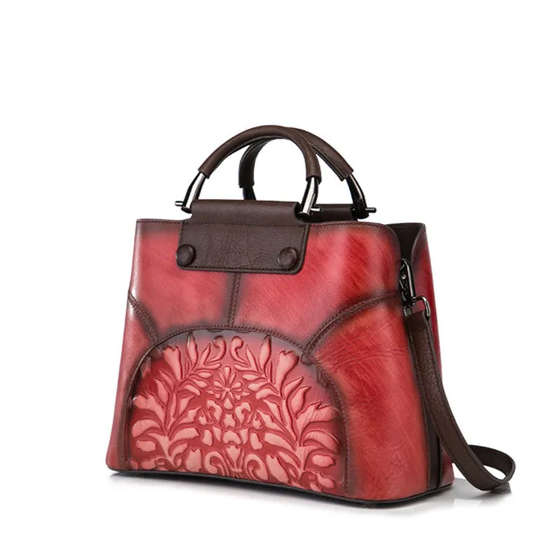 Vintage Women's Embossed Genuine Leather Handbags Cross Shoulder Bag Purse For Women