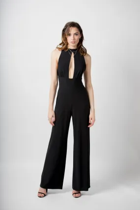 Wide Leg Keyhole Front Fleabag Jumpsuit in Black