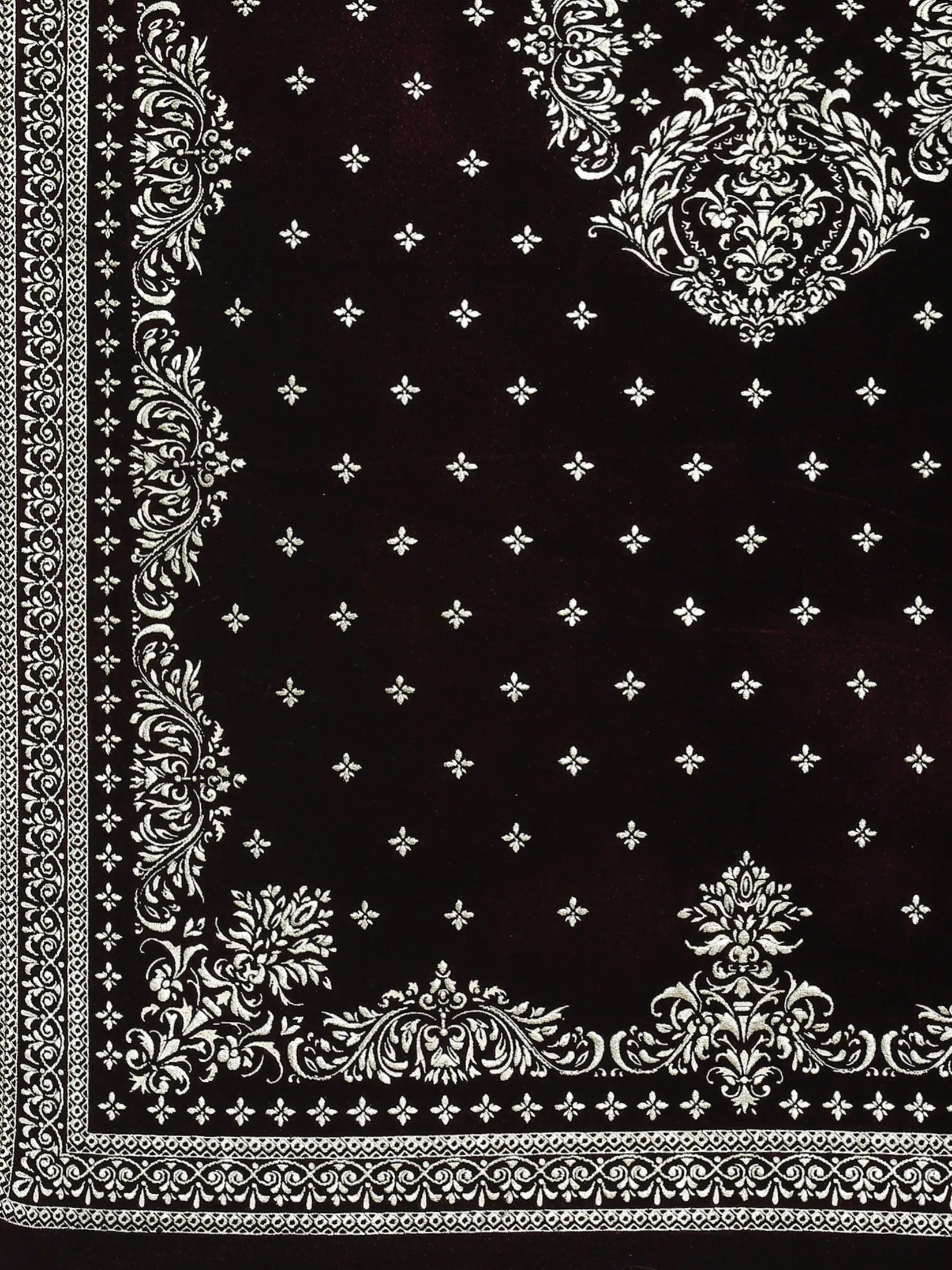 Women Burgundy Ornamental Print Kurta Wide Leg Pant Dupatta