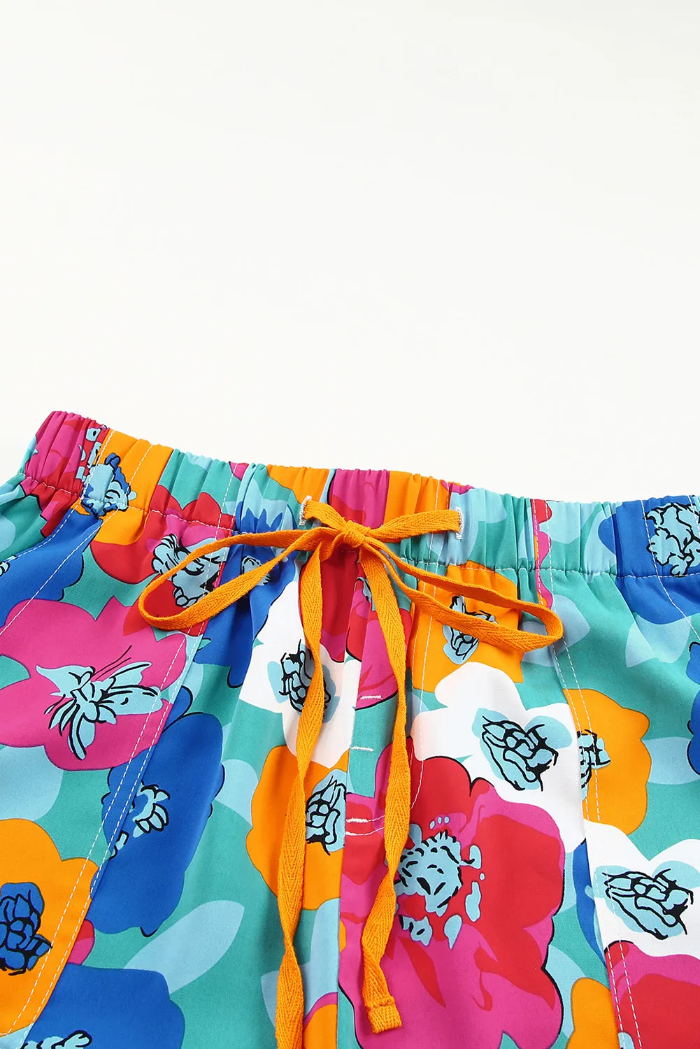 Women' s Floral Print Drawstring Elastic Waist Casual Shorts