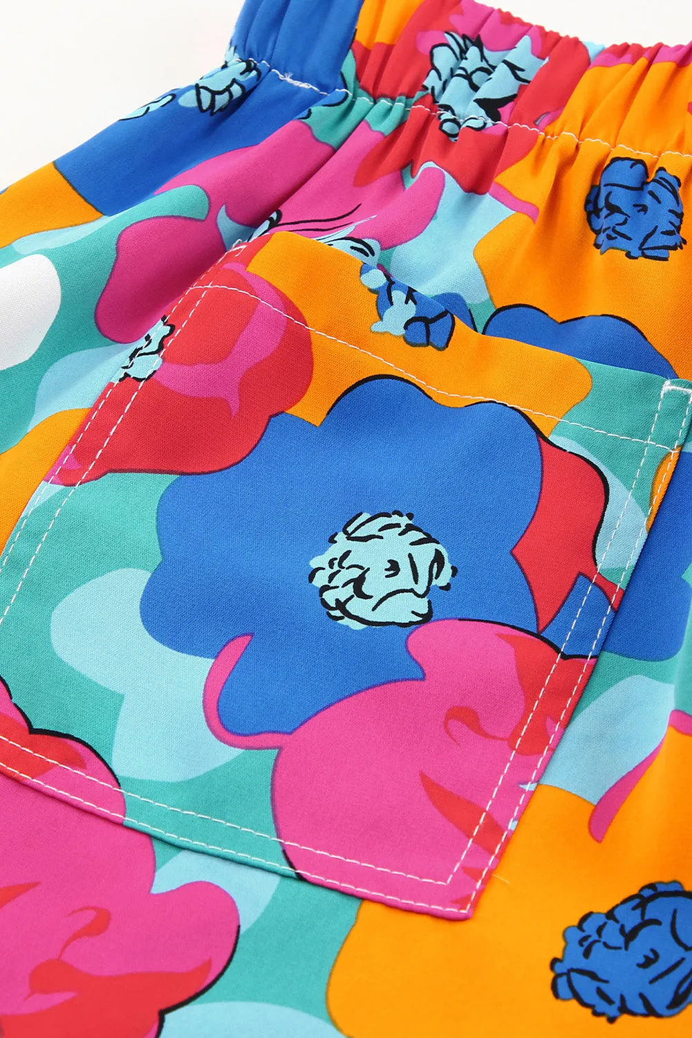 Women' s Floral Print Drawstring Elastic Waist Casual Shorts